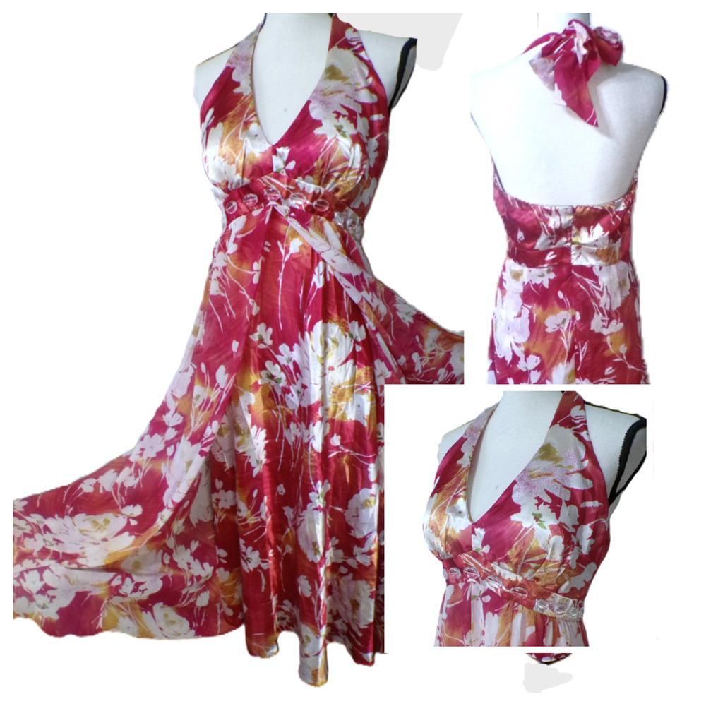 Y2k Halter Maxi Floral Dress 12 Sheer Open Skirt whimsigoth Forest Fairy Nymph